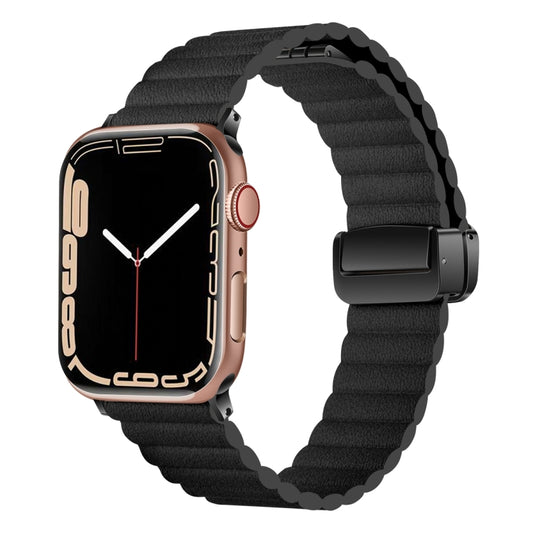 For Apple Watch SE 2023 44mm Water Ripple Magnetic Folding Buckle Watch Band, Style: Bold Version(Black) - Watch Bands by buy2fix | Online Shopping UK | buy2fix