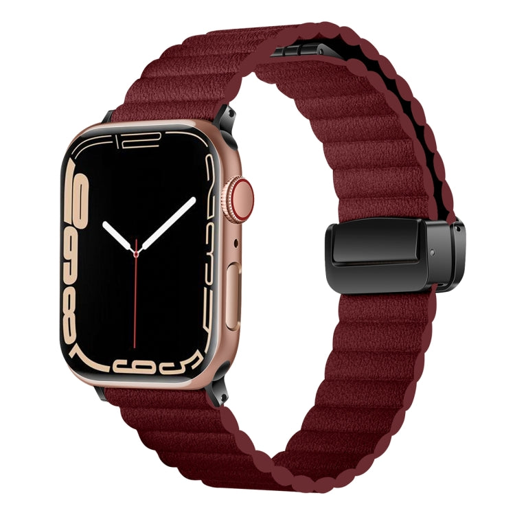 For Apple Watch SE 40mm Water Ripple Magnetic Folding Buckle Watch Band, Style: Bold Version(Wine Red) - Watch Bands by buy2fix | Online Shopping UK | buy2fix