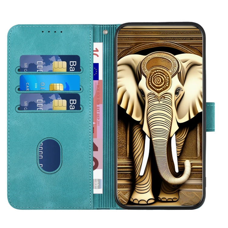 For iPhone 16 Pro YX0060 Elephant Head Embossed Phone Leather Case with Lanyard(Light Blue) - iPhone 16 Pro Cases by buy2fix | Online Shopping UK | buy2fix