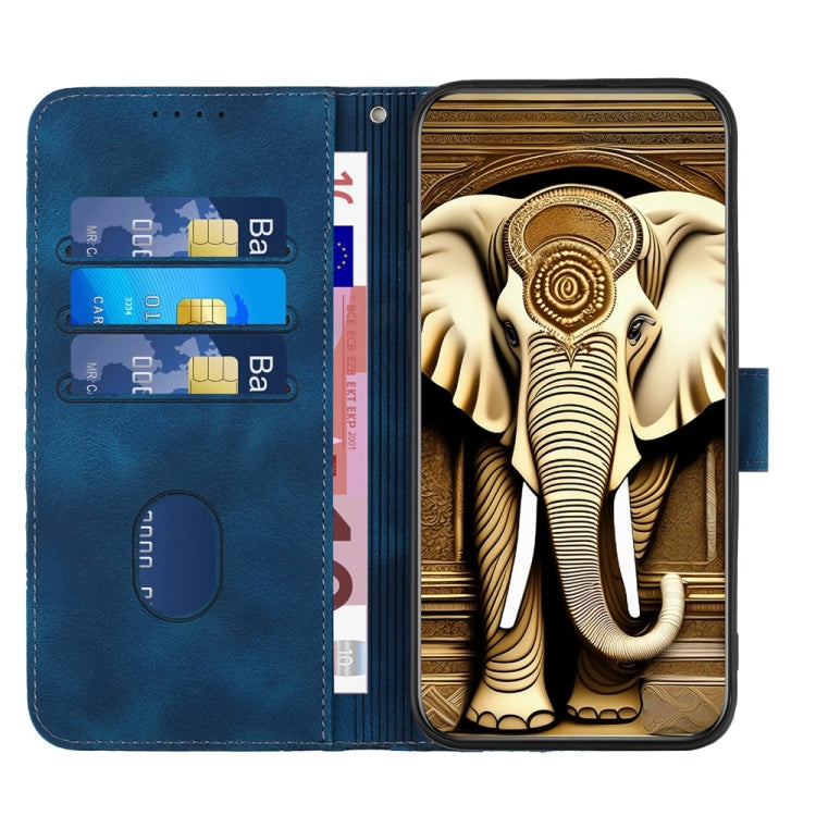 For iPhone 16 YX0060 Elephant Head Embossed Phone Leather Case with Lanyard(Royal Blue) - iPhone 16 Cases by buy2fix | Online Shopping UK | buy2fix