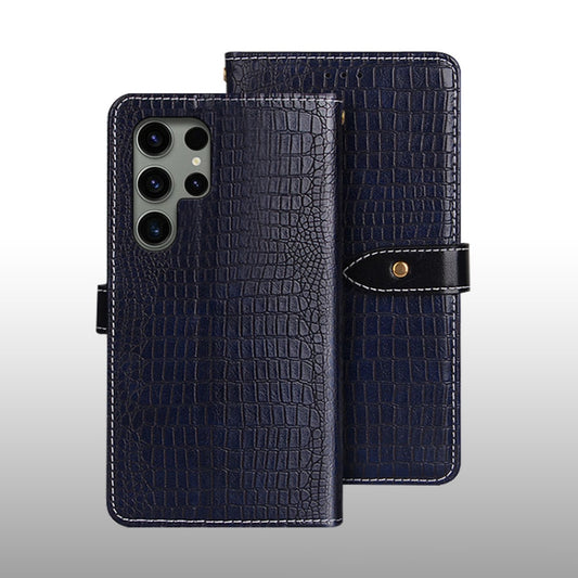 For Samsung Galaxy S24 Ultra 5G idewei Crocodile Texture Leather Phone Case(Dark Blue) - Galaxy S24 Ultra 5G Cases by idewei | Online Shopping UK | buy2fix