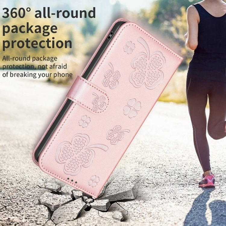 For iPhone 16 Four-leaf Embossed Leather Phone Case(Pink) - iPhone 16 Cases by buy2fix | Online Shopping UK | buy2fix