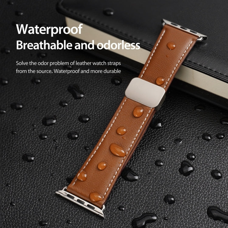 For Apple Watch Series 9 45mm DUX DUCIS YA Series Magnetic Buckle Genuine Leather Watch Band(Brown) - Watch Bands by DUX DUCIS | Online Shopping UK | buy2fix