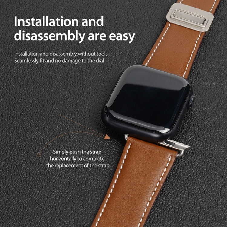 For Apple Watch Series 9 41mm DUX DUCIS YA Series Magnetic Buckle Genuine Leather Watch Band(Brown) - Watch Bands by DUX DUCIS | Online Shopping UK | buy2fix