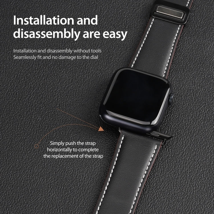 For Apple Watch Ultra 49mm DUX DUCIS YA Series Magnetic Buckle Genuine Leather Watch Band(Black) - Watch Bands by DUX DUCIS | Online Shopping UK | buy2fix