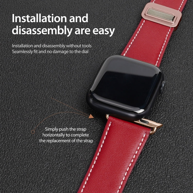 For Apple Watch Ultra 49mm DUX DUCIS YA Series Magnetic Buckle Genuine Leather Watch Band(Red) - Watch Bands by DUX DUCIS | Online Shopping UK | buy2fix