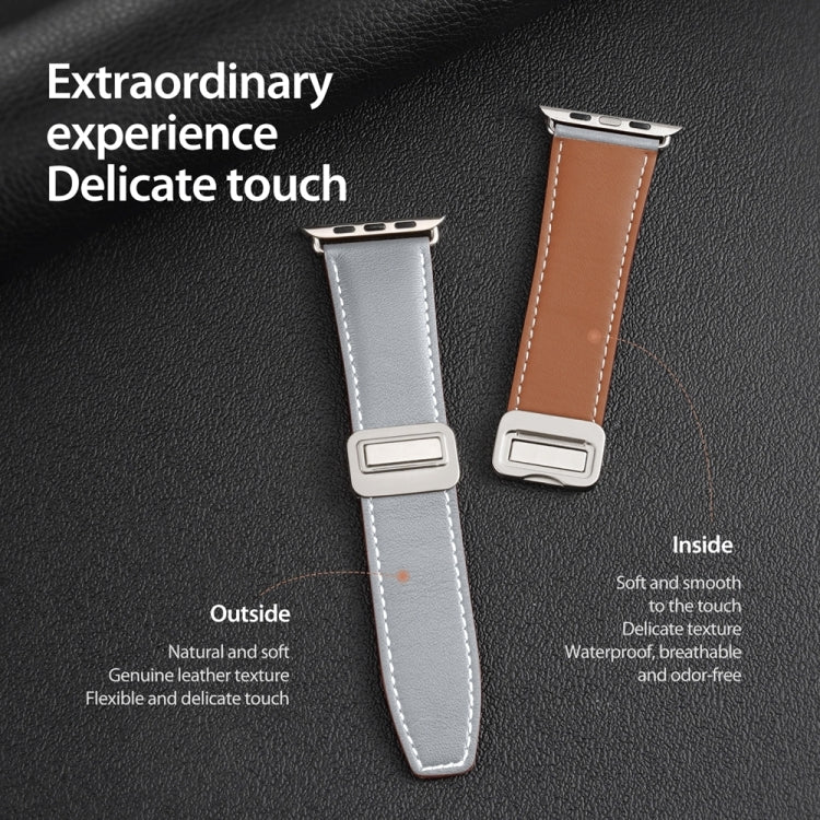 For Apple Watch Series 8 41mm DUX DUCIS YA Series Magnetic Buckle Genuine Leather Watch Band(Grey) - Watch Bands by DUX DUCIS | Online Shopping UK | buy2fix