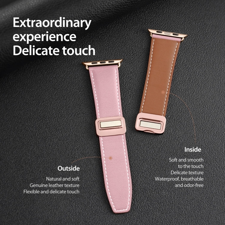 For Apple Watch Series 8 45mm DUX DUCIS YA Series Magnetic Buckle Genuine Leather Watch Band(Pink) - Watch Bands by DUX DUCIS | Online Shopping UK | buy2fix