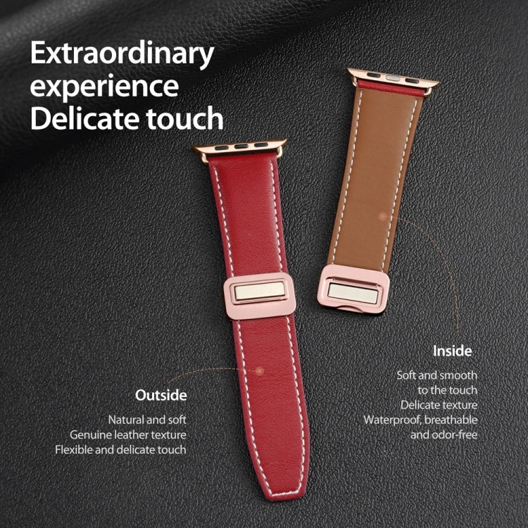 For Apple Watch SE 2022 44mm DUX DUCIS YA Series Magnetic Buckle Genuine Leather Watch Band(Red) - Watch Bands by DUX DUCIS | Online Shopping UK | buy2fix