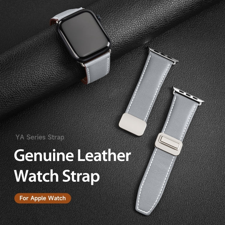 For Apple Watch Series 7 41mm DUX DUCIS YA Series Magnetic Buckle Genuine Leather Watch Band(Grey) - Watch Bands by DUX DUCIS | Online Shopping UK | buy2fix