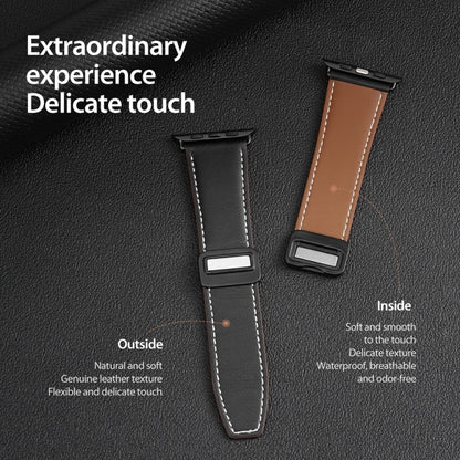 For Apple Watch Series 6 44mm DUX DUCIS YA Series Magnetic Buckle Genuine Leather Watch Band(Black) - Watch Bands by DUX DUCIS | Online Shopping UK | buy2fix