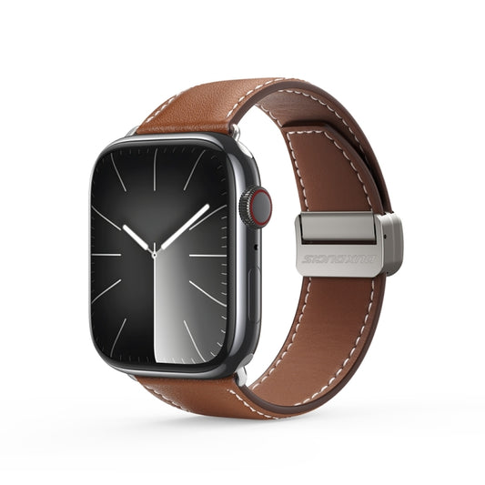 For Apple Watch Series 5 40mm DUX DUCIS YA Series Magnetic Buckle Genuine Leather Watch Band(Brown) - Watch Bands by DUX DUCIS | Online Shopping UK | buy2fix