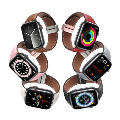 For Apple Watch Series 5 44mm DUX DUCIS YA Series Magnetic Buckle Genuine Leather Watch Band(Pink) - Watch Bands by DUX DUCIS | Online Shopping UK | buy2fix