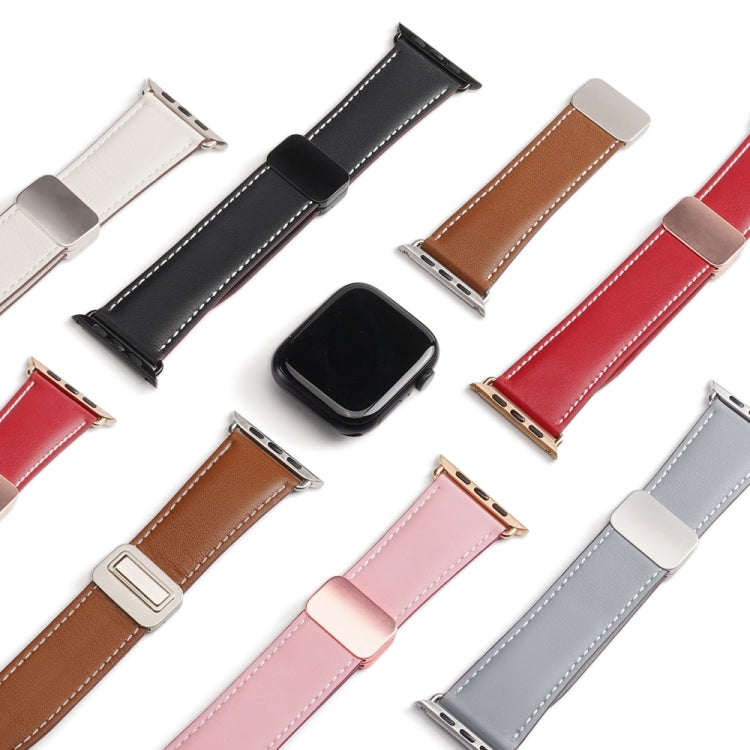 For Apple Watch Series 4 44mm DUX DUCIS YA Series Magnetic Buckle Genuine Leather Watch Band(Red) - Watch Bands by DUX DUCIS | Online Shopping UK | buy2fix