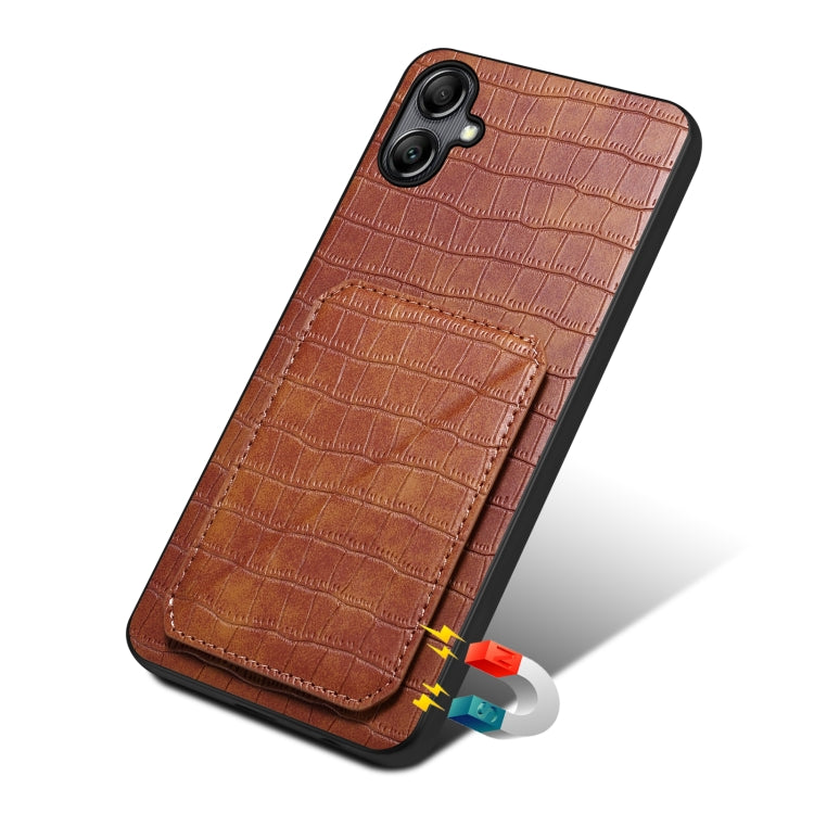 For Samsung Galaxy A23 4G /5G Denior Imitation Crocodile Leather Back Phone Case with Holder(Brown) - Galaxy Phone Cases by Denior | Online Shopping UK | buy2fix