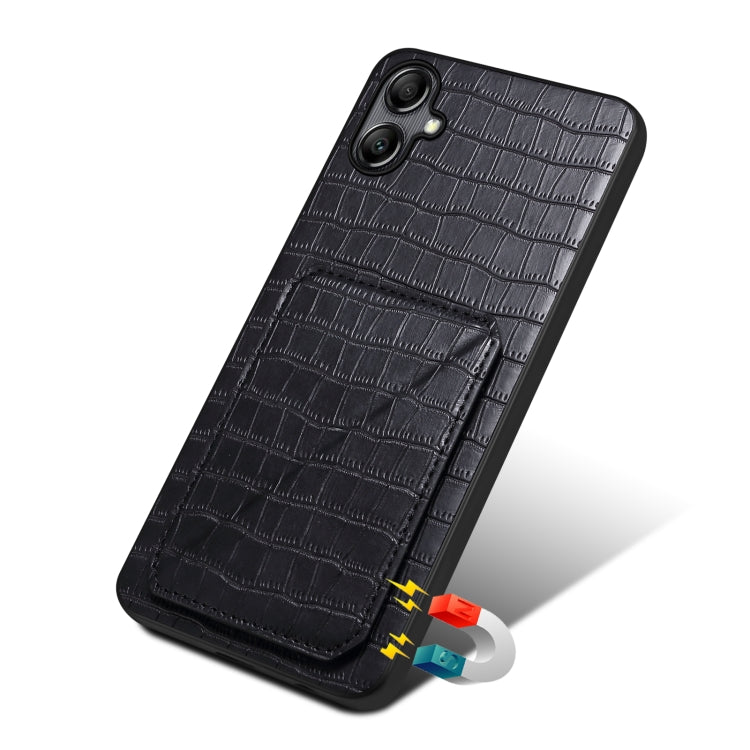 For Samsung Galaxy A51 5G Denior Imitation Crocodile Leather Back Phone Case with Holder(Black) - Galaxy Phone Cases by Denior | Online Shopping UK | buy2fix