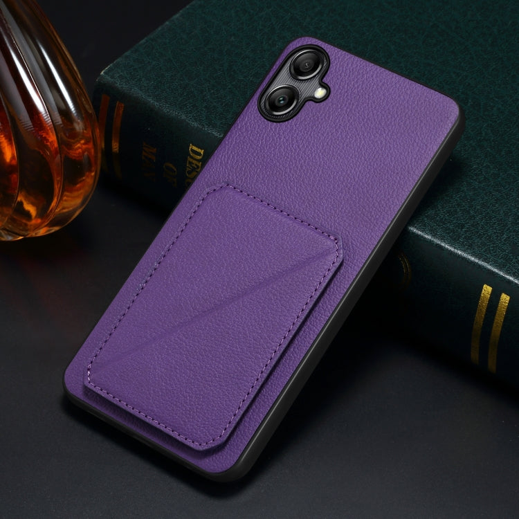 For Samsung Galaxy S21 FE 5G Denior Imitation Calf Leather Back Phone Case with Holder(Purple) - Galaxy Phone Cases by Denior | Online Shopping UK | buy2fix