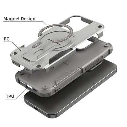 For iPhone 16 Pro Armor Magsafe Holder PC Hybrid TPU Phone Case(Grey) - iPhone 16 Pro Cases by buy2fix | Online Shopping UK | buy2fix