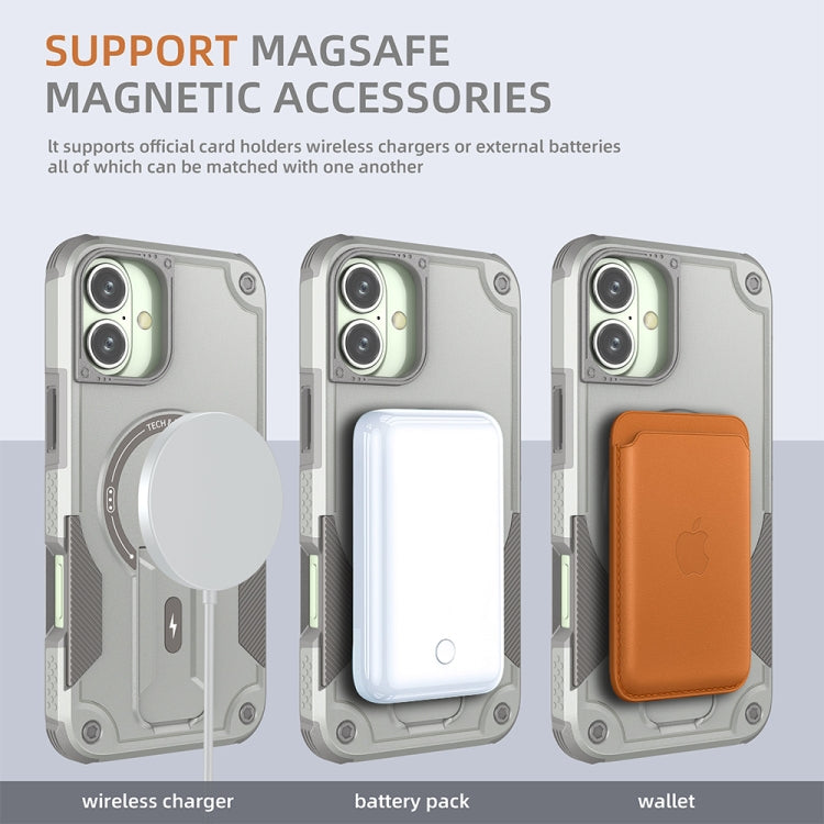 For iPhone 16 Plus Armor Magsafe Holder PC Hybrid TPU Phone Case(Grey) - iPhone 16 Plus Cases by buy2fix | Online Shopping UK | buy2fix