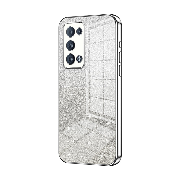 For OPPO Reno6 Pro+ Gradient Glitter Powder Electroplated Phone Case(Silver) - OPPO Cases by buy2fix | Online Shopping UK | buy2fix