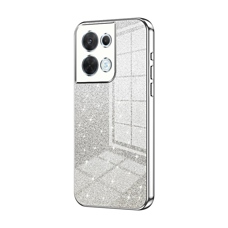 For OPPO Reno8 Gradient Glitter Powder Electroplated Phone Case(Silver) - OPPO Cases by buy2fix | Online Shopping UK | buy2fix