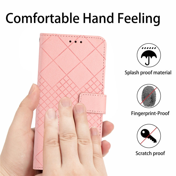 For OnePlus 12 5G Global Rhombic Grid Texture Leather Phone Case(Pink) - OnePlus Cases by buy2fix | Online Shopping UK | buy2fix