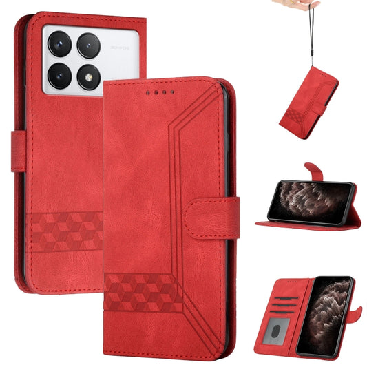 For Xiaomi Redmi K70 Cubic Skin Feel Flip Leather Phone Case(Red) - K70 Cases by buy2fix | Online Shopping UK | buy2fix