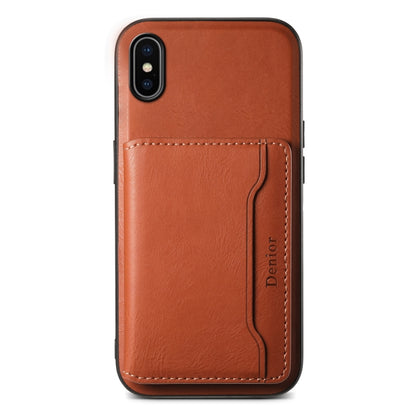 For iPhone X / XS Denior Cowhide Texture Leather MagSafe Detachable Wallet Phone Case(Brown) - More iPhone Cases by Denior | Online Shopping UK | buy2fix