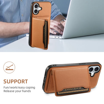 For iPhone 16 Plus Denior Cowhide Texture Leather MagSafe Detachable Wallet Phone Case(Khaki) - iPhone 16 Plus Cases by Denior | Online Shopping UK | buy2fix