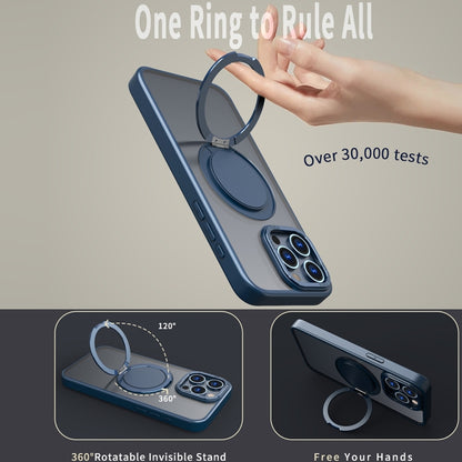 For iPhone 14 Pro Max 360-degree Rotating MagSafe Magnetic Holder Phone Case(Navy Blue) - iPhone 14 Pro Max Cases by buy2fix | Online Shopping UK | buy2fix