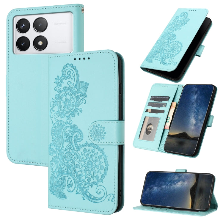 For Xiaomi Redmi K70 Datura Flower Embossed Flip Leather Phone Case(Light blue) - K70 Cases by buy2fix | Online Shopping UK | buy2fix