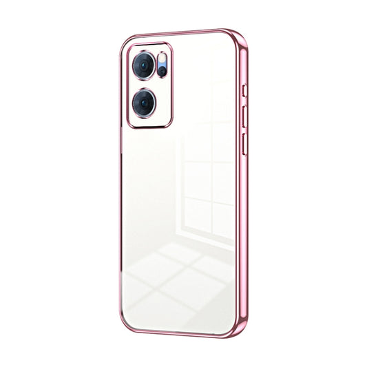 For OPPO Reno7 5G Transparent Plating Fine Hole Phone Case(Pink) - OPPO Cases by buy2fix | Online Shopping UK | buy2fix