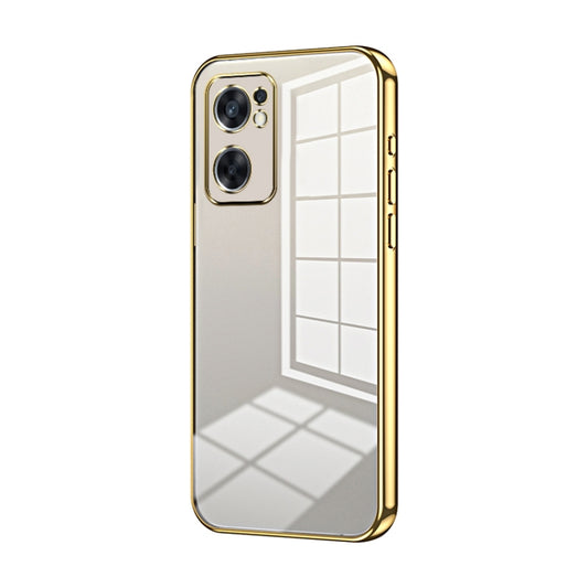 For OPPO Reno7 SE Transparent Plating Fine Hole Phone Case(Gold) - OPPO Cases by buy2fix | Online Shopping UK | buy2fix