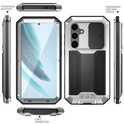 For Samsung Galaxy S24+ 5G R-JUST Sliding Camera Life Waterproof Holder Phone Case(Silver) - Galaxy S24+ 5G Cases by R-JUST | Online Shopping UK | buy2fix