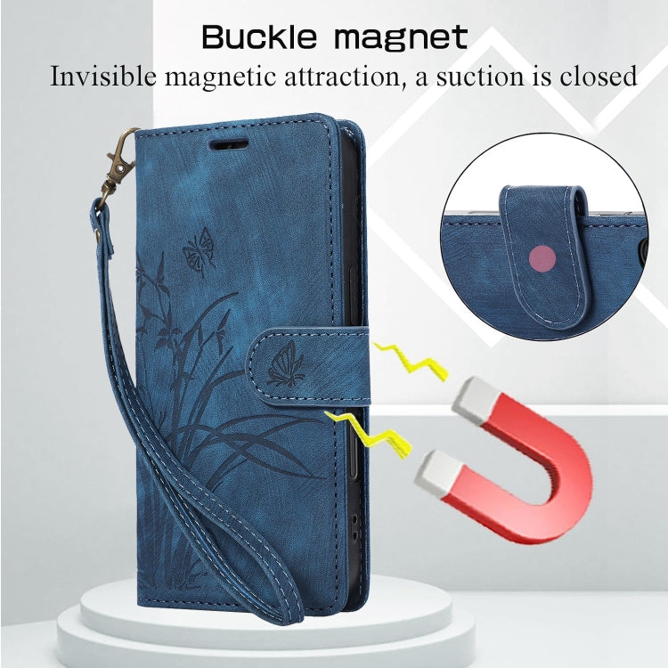 For iPhone 16 Pro Orchid Butterfly Embossed Leather Phone Case(Blue) - iPhone 16 Pro Cases by buy2fix | Online Shopping UK | buy2fix