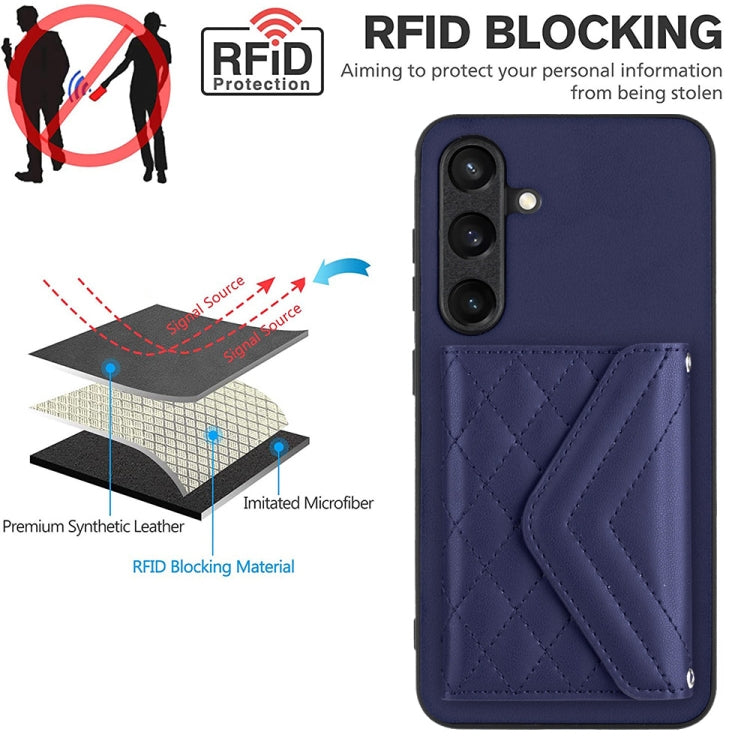 For Samsung Galaxy S24+ 5G Rhombic Texture Card Bag RFID Phone Case with Long Lanyard(Dark Purple) - Galaxy S24+ 5G Cases by buy2fix | Online Shopping UK | buy2fix