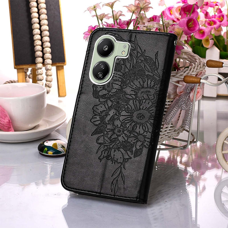 For Xiaomi Redmi 13C Embossed Butterfly Leather Phone Case(Black) - 13C Cases by buy2fix | Online Shopping UK | buy2fix