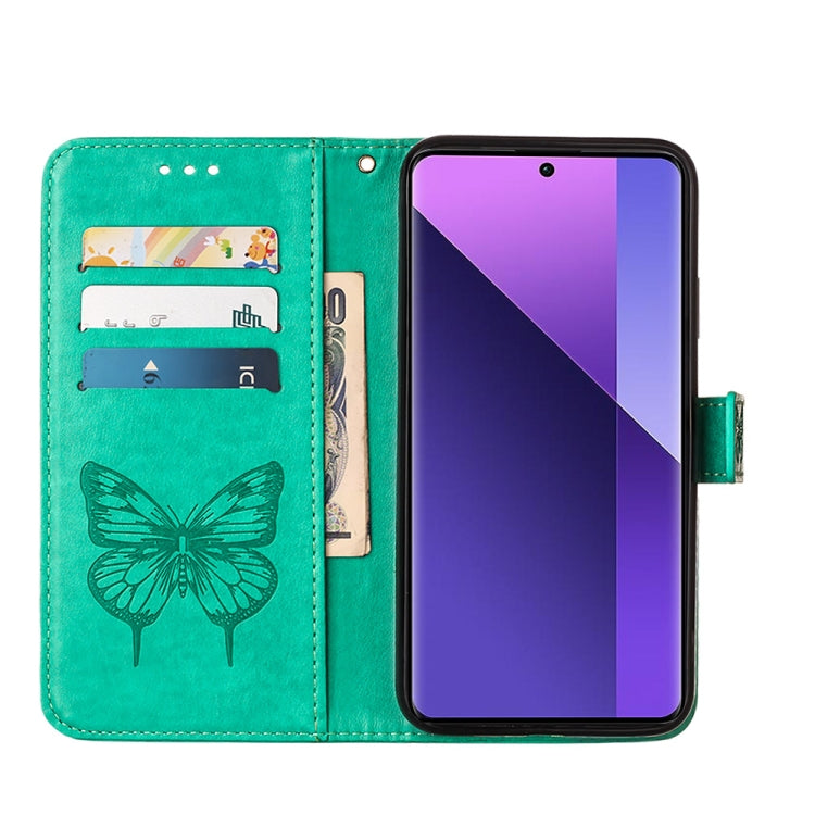 For Xiaomi Redmi Note 13 Pro+ 5G Embossed Butterfly Leather Phone Case(Green) - Note 13 Pro+ Cases by buy2fix | Online Shopping UK | buy2fix