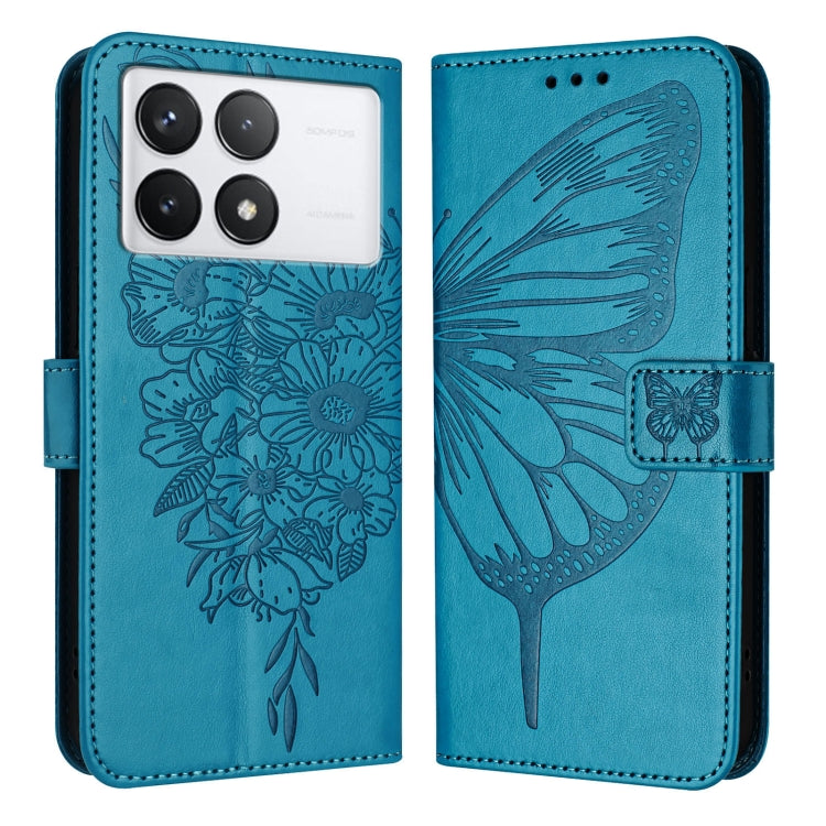 For Xiaomi Redmi K70 / K70 Pro Embossed Butterfly Leather Phone Case(Blue) - K70 Cases by buy2fix | Online Shopping UK | buy2fix