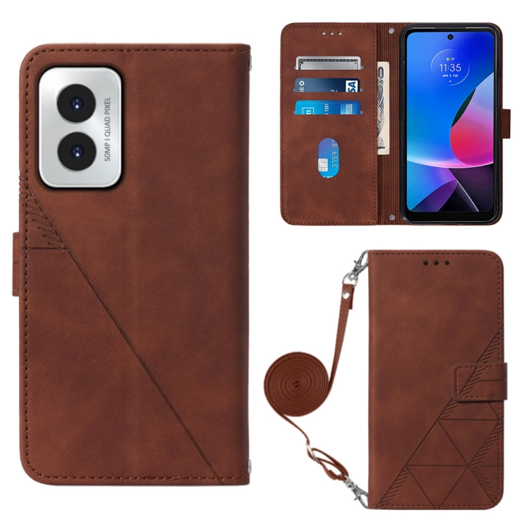 For Motorola Moto G Play 4G 2024 Crossbody 3D Embossed Flip Leather Phone Case(Brown) - Motorola Cases by buy2fix | Online Shopping UK | buy2fix