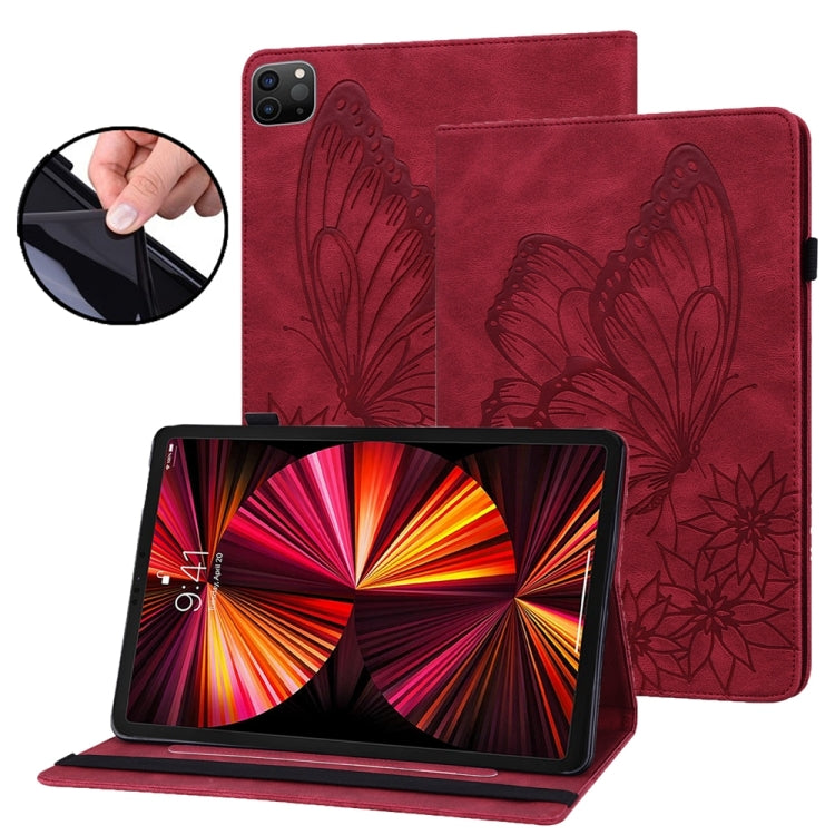 For iPad Pro 12.9 2022 / Air 13 2024 Big Butterfly Embossed Leather Tablet Case(Red) - iPad Pro 12.9 (2022/2021) Cases by buy2fix | Online Shopping UK | buy2fix