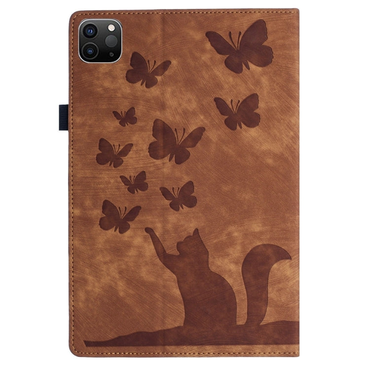 For iPad Pro 12.9 2022 / Air 13 2024 Butterfly Cat Embossing Leather Tablet Case(Brown) - iPad Pro 12.9 (2022/2021) Cases by buy2fix | Online Shopping UK | buy2fix