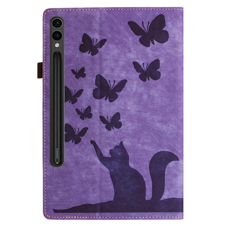 For Samsung Galaxy Tab S9 FE+ / S9+ / S8+ Butterfly Cat Embossing Leather Tablet Case(Purple) - Galaxy Tab S9+ Cases by buy2fix | Online Shopping UK | buy2fix