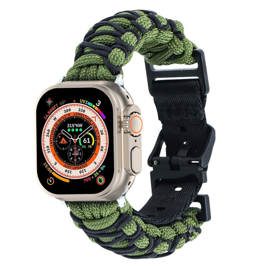 For Apple Watch Ultra 49mm Dual-layer Braided Paracord Buckle Watch Band(Army Green Black) - Watch Bands by buy2fix | Online Shopping UK | buy2fix