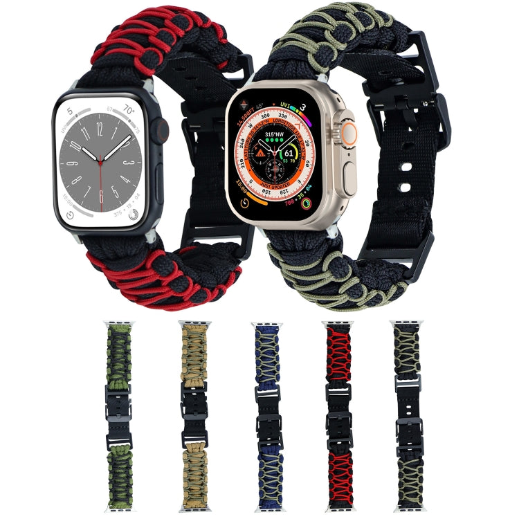 For Apple Watch Ultra 49mm Dual-layer Braided Paracord Buckle Watch Band(Black Red) - Watch Bands by buy2fix | Online Shopping UK | buy2fix