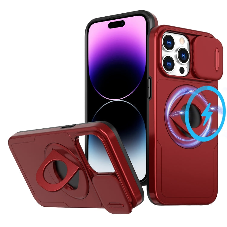 For iPhone 14 Pro Camshield MagSafe Ring Holder Armor Phone Case(Red) - iPhone 14 Pro Cases by buy2fix | Online Shopping UK | buy2fix