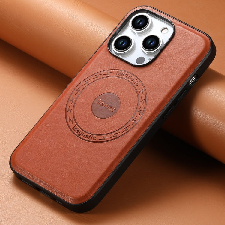 For iPhone 14 Pro Max Denior Cowhide Texture Leather MagSafe Phone Case(Brown) - iPhone 14 Pro Max Cases by Denior | Online Shopping UK | buy2fix