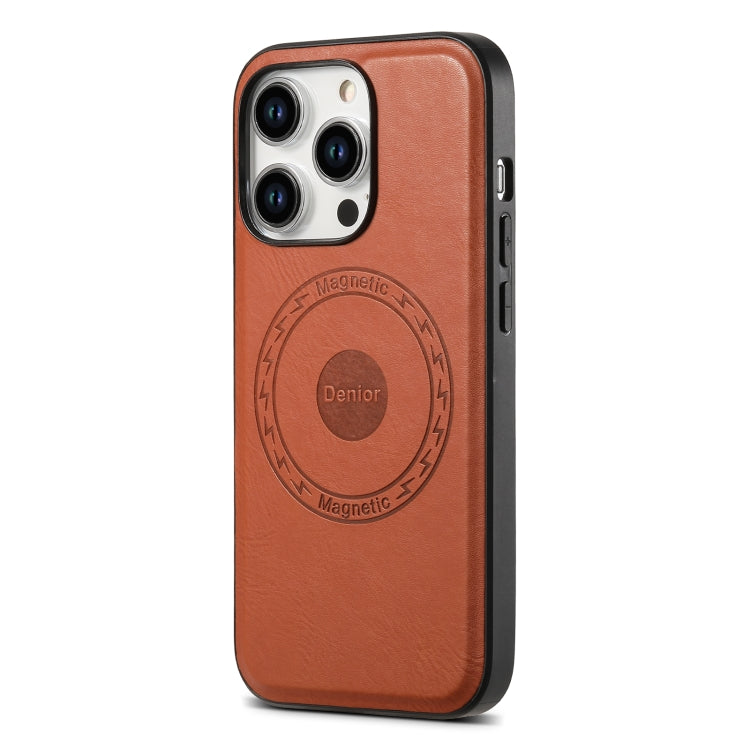 For iPhone 14 Pro Max Denior Cowhide Texture Leather MagSafe Phone Case(Brown) - iPhone 14 Pro Max Cases by Denior | Online Shopping UK | buy2fix