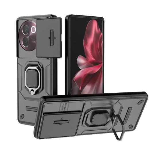 For vivo V30e 5G Global Sliding Camshield TPU + PC Shockproof Phone Case with Holder(Black) - vivo Cases by buy2fix | Online Shopping UK | buy2fix