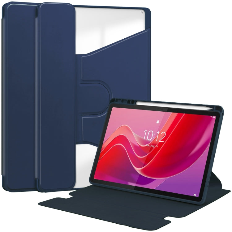 For Lenovo Tab M11/Xiaoxin Pad 11 2024 360 Rotation Transparent Smart Leather Case(Dark Blue) - Lenovo by buy2fix | Online Shopping UK | buy2fix